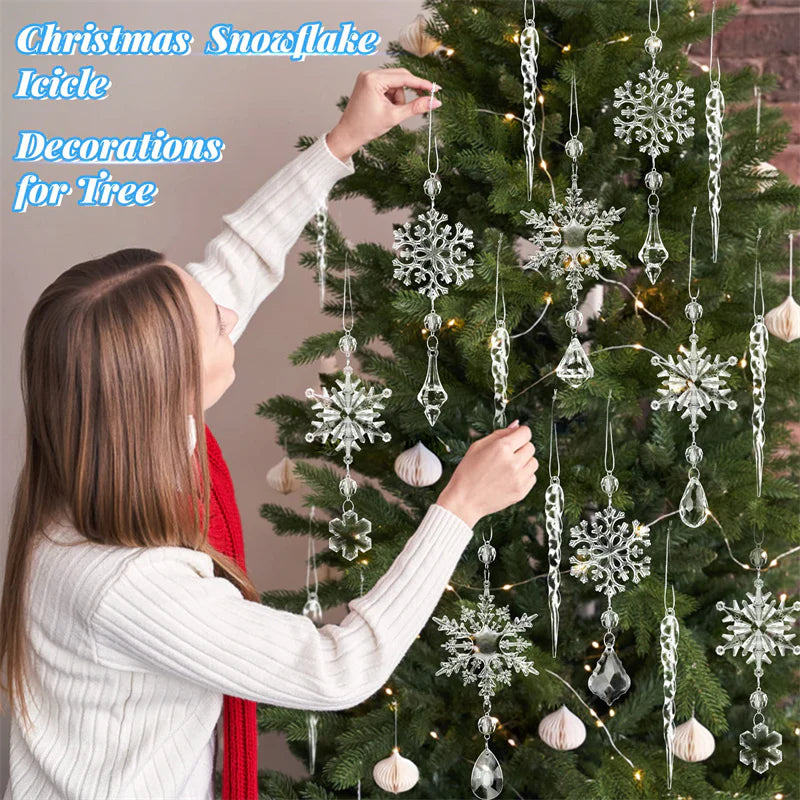 10Pcs Christmas Tree Hanging Pendants Acrylic Ice Strip Snow Ceiling Xmas Ornaments New Year Christmas Decoration Home Decor