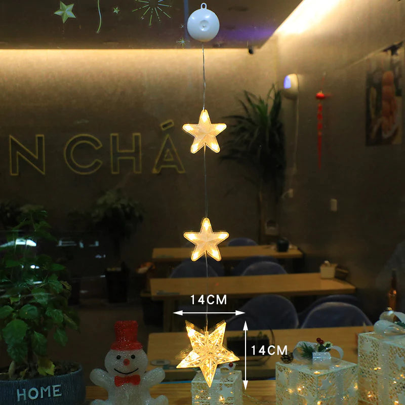 Christmas 3Pcs LED Light Star Xmas Tree Hanging Sucker Lamp Window Ornaments Decoration for Home Xmas Navidad New Year Decor Christmas Decorations