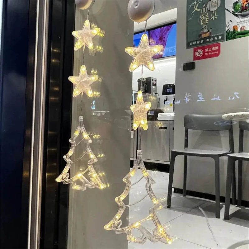 Christmas 3Pcs LED Light Star Xmas Tree Hanging Sucker Lamp Window Ornaments Decoration for Home Xmas Navidad New Year Decor Christmas Decorations