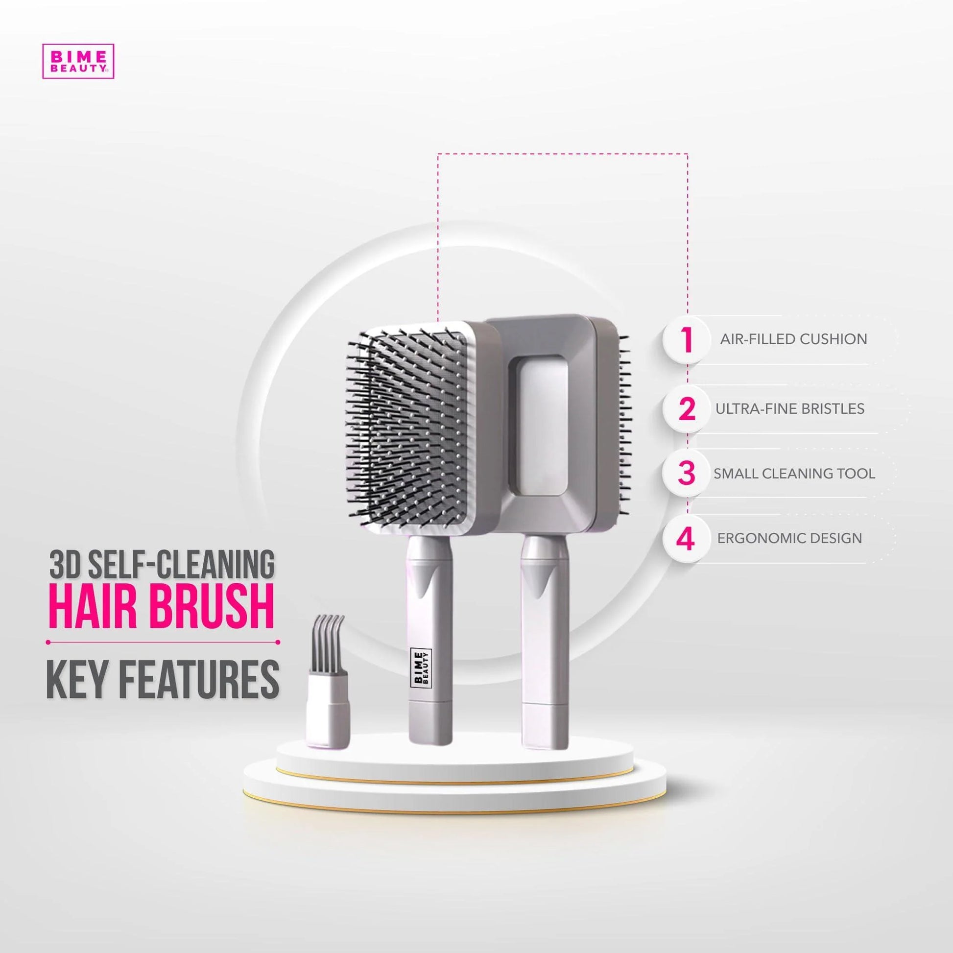 3D Self Cleaning Deluxe Rectangular Brush Self Cleaning Hair Brush for Women