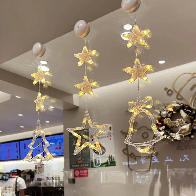 Christmas 3Pcs LED Light Star Xmas Tree Hanging Sucker Lamp Window Ornaments Decoration for Home Xmas Navidad New Year Decor Christmas Decorations