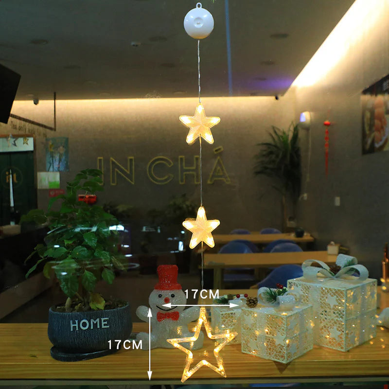 Christmas 3Pcs LED Light Star Xmas Tree Hanging Sucker Lamp Window Ornaments Decoration for Home Xmas Navidad New Year Decor Christmas Decorations